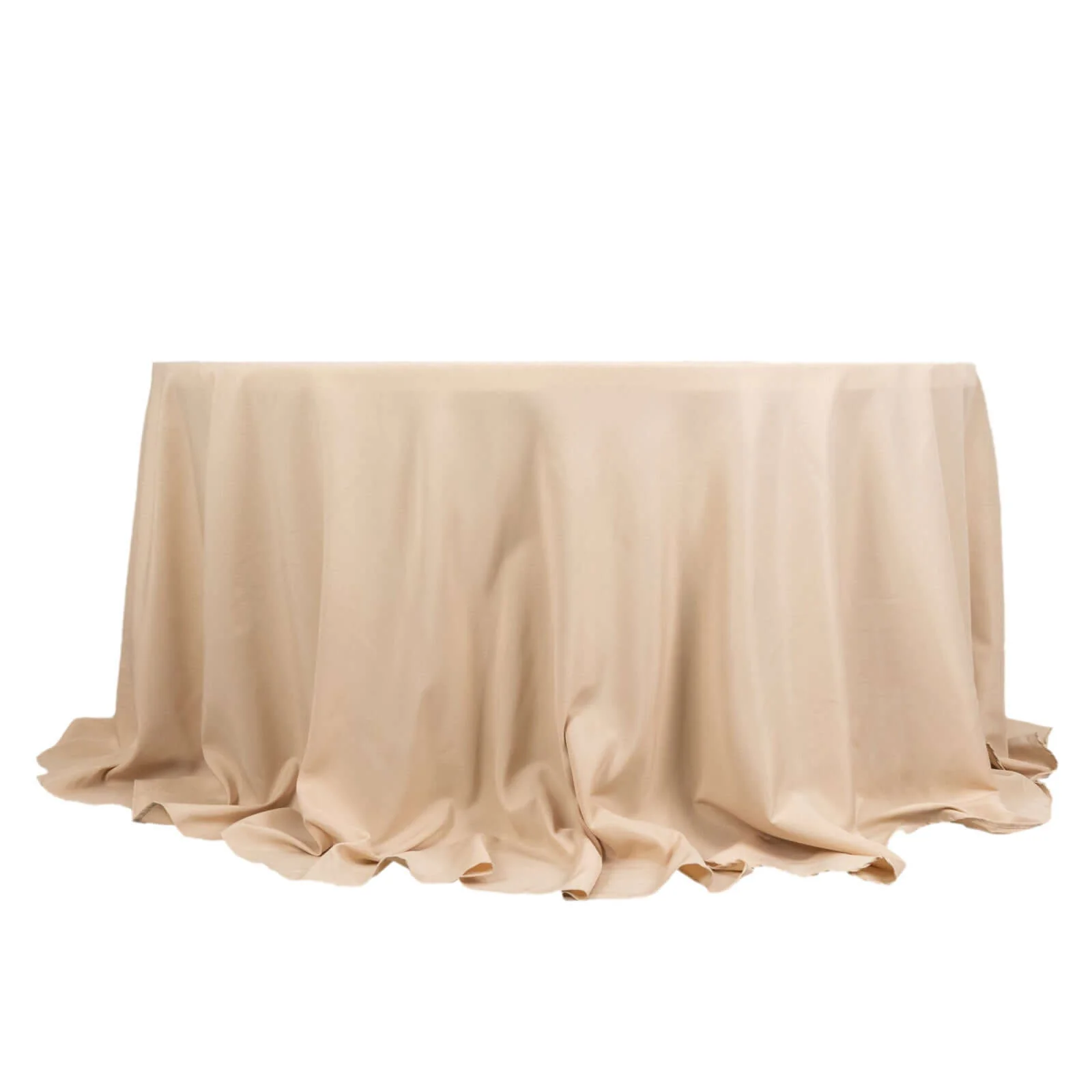 Premium Polyester Round Tablecloth 132" Beige - Seamless 220GSM Table Cover - Image 7