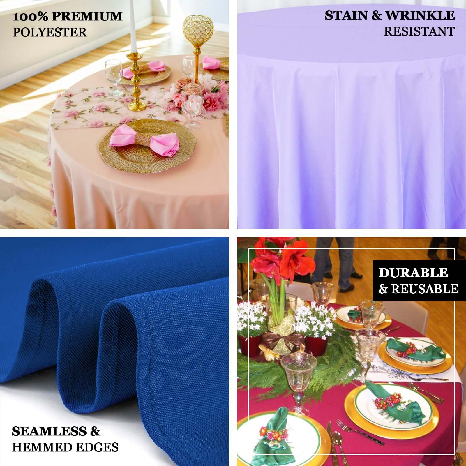 Premium Polyester Round Tablecloth 90" Royal Blue - 220GSM Wrinkle-Resistant & Durable Table Cover - Image 3