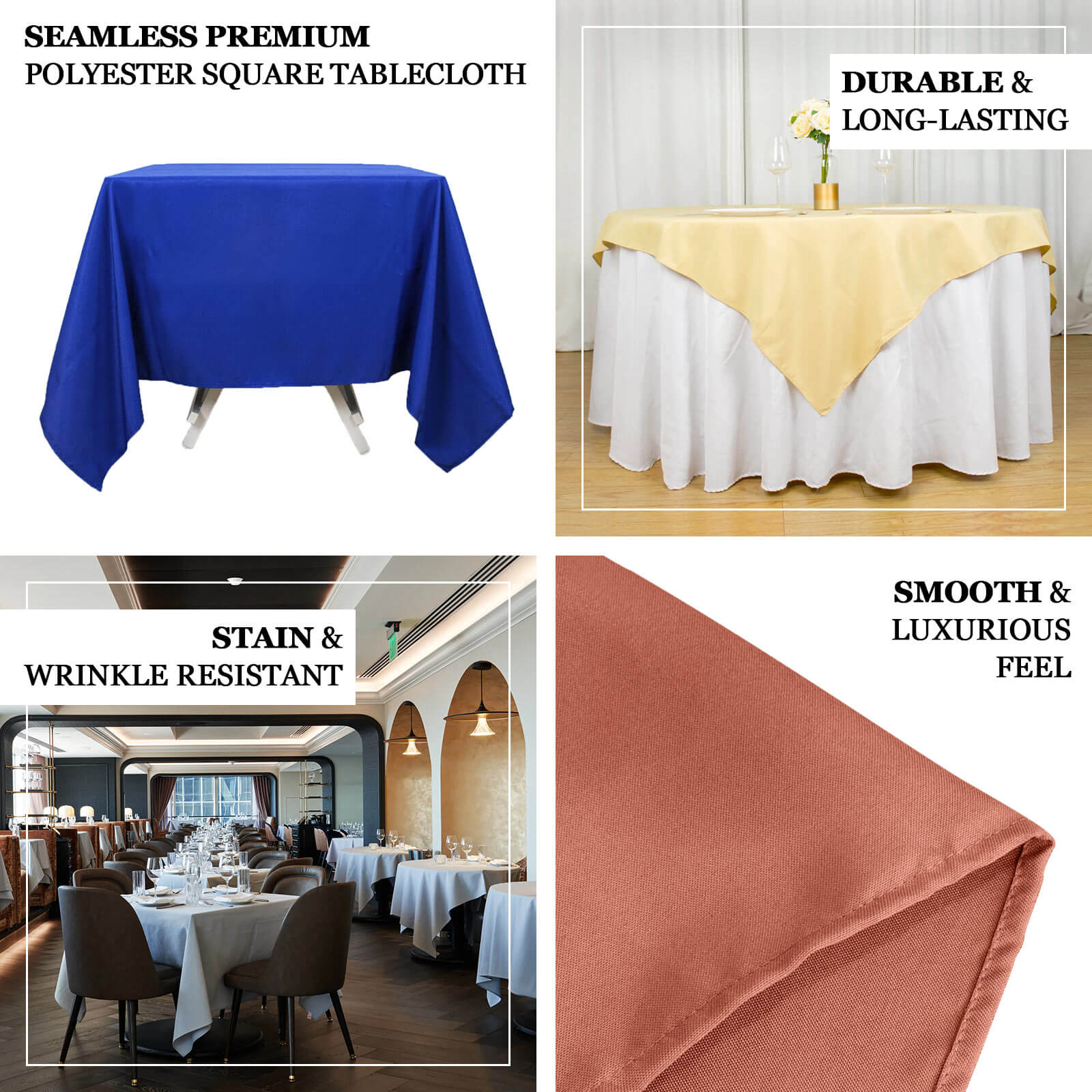 Premium Polyester Square Tablecloth 70"x70" Blush - Wrinkle-Resistant 220GSM Table Cover - Image 3