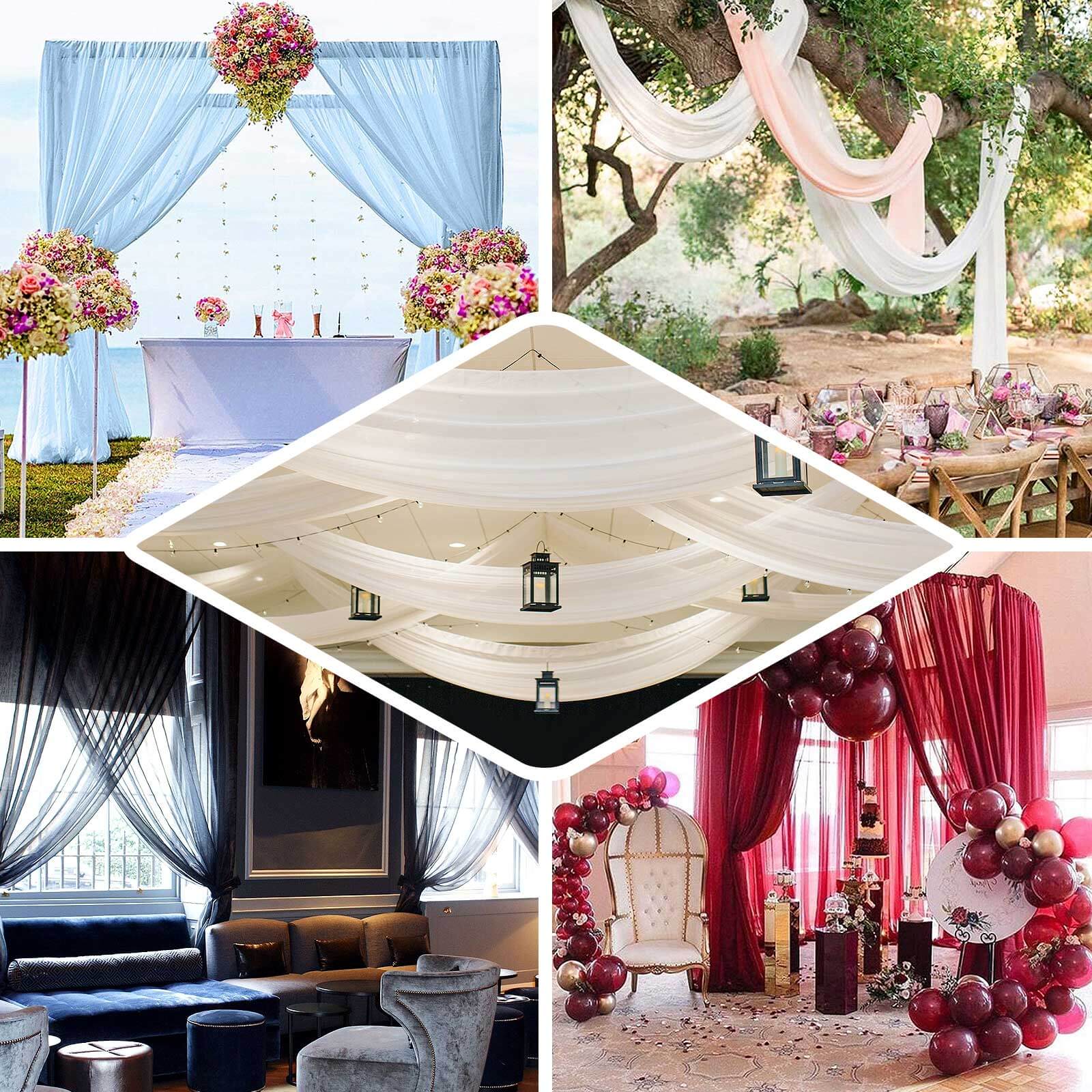 Royal Blue Chiffon Ceiling Drapery, Durable Flame Resistant Long Curtain Backdrop Panel With Rod Pocket 5ftx32ft - Image 4