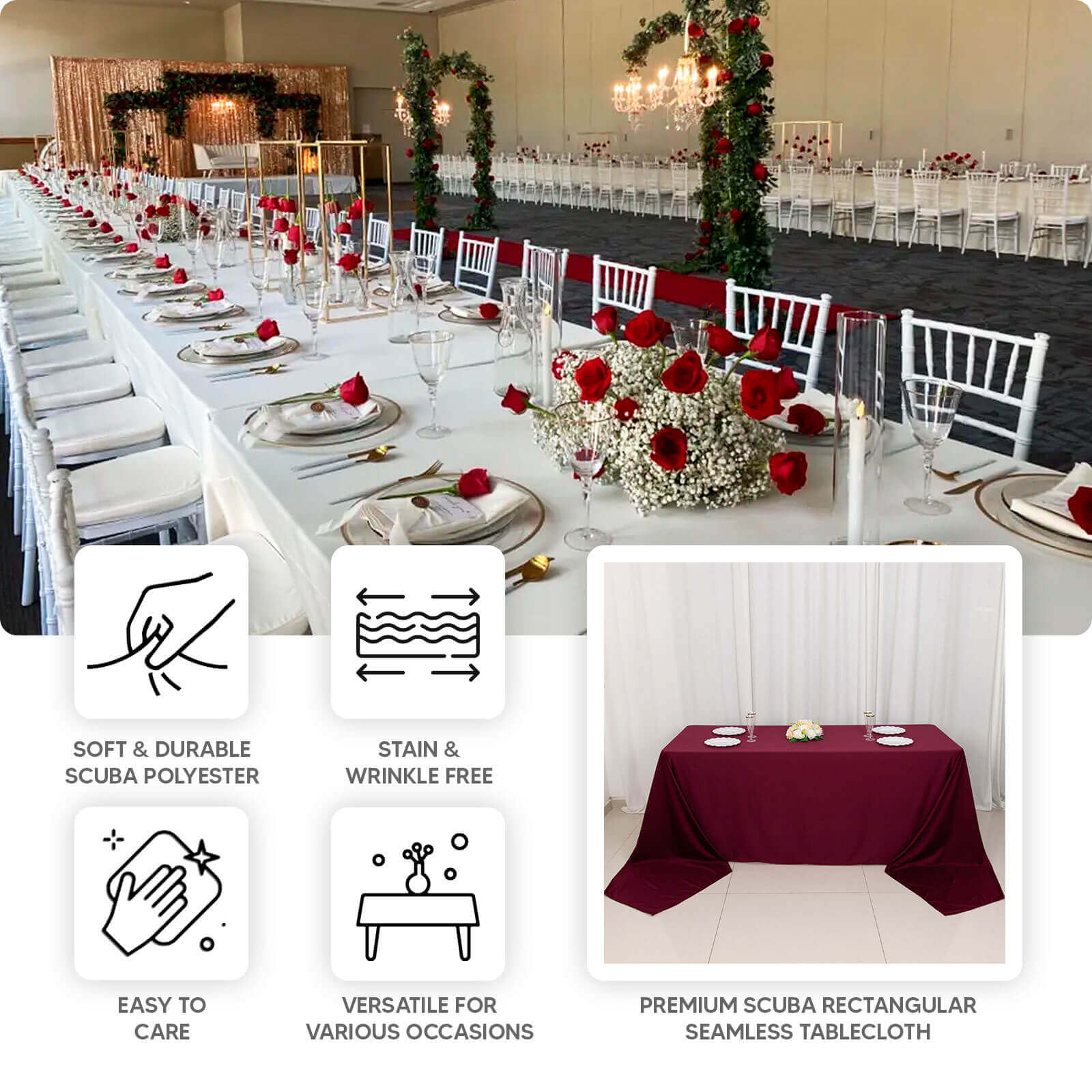 Scuba Rectangular Tablecloth 90"x132" Nude - Seamless Table Cover - Image 4