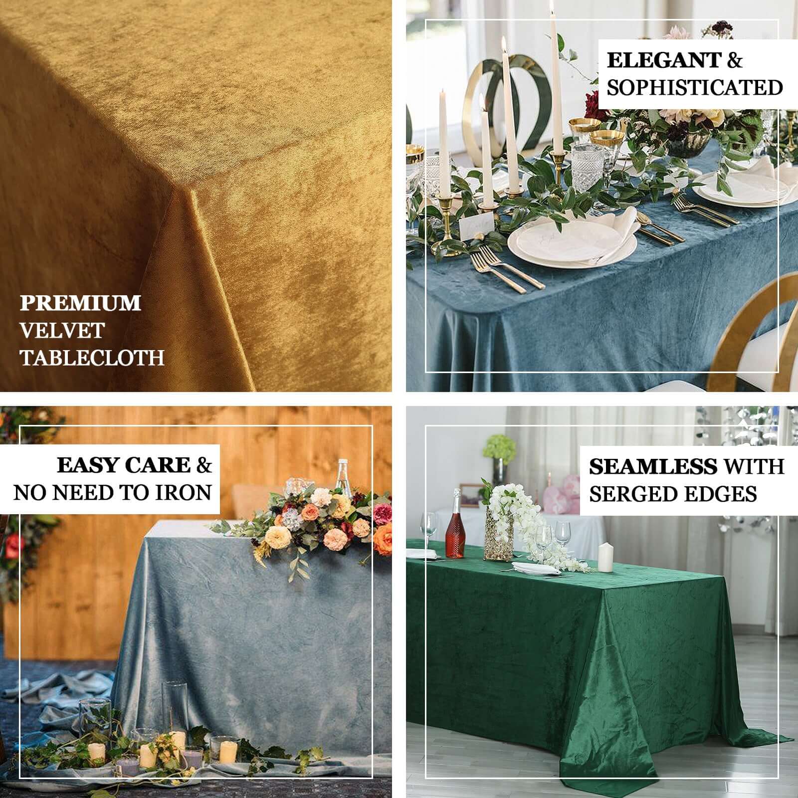 Premium Velvet Rectangle Tablecloth 90"x156" Hunter Emerald Green - Soft Textured Feel Reusable Seamless Table Cover - Image 3