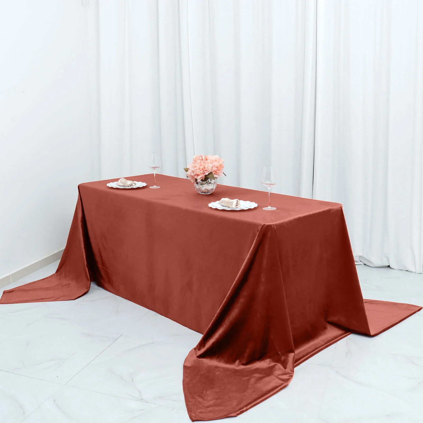 Premium Velvet Rectangle Tablecloth 90"x156" Terracotta (Rust) - Soft Textured Feel Reusable Seamless Table Cover - Image 13