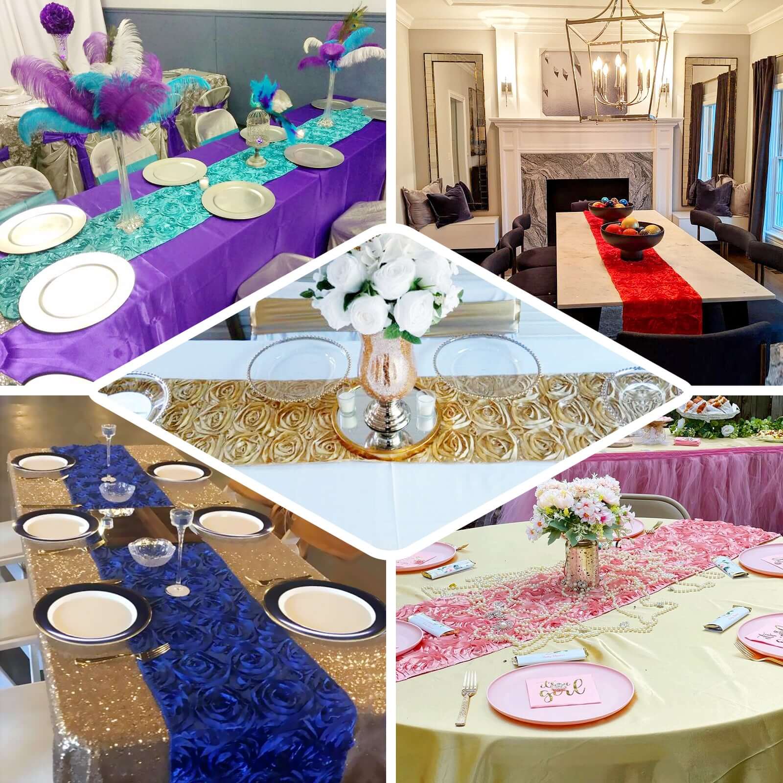 Rosette Satin Table Runner 14"x108" Purple - Grandiose Fabric Table Decor - Image 3