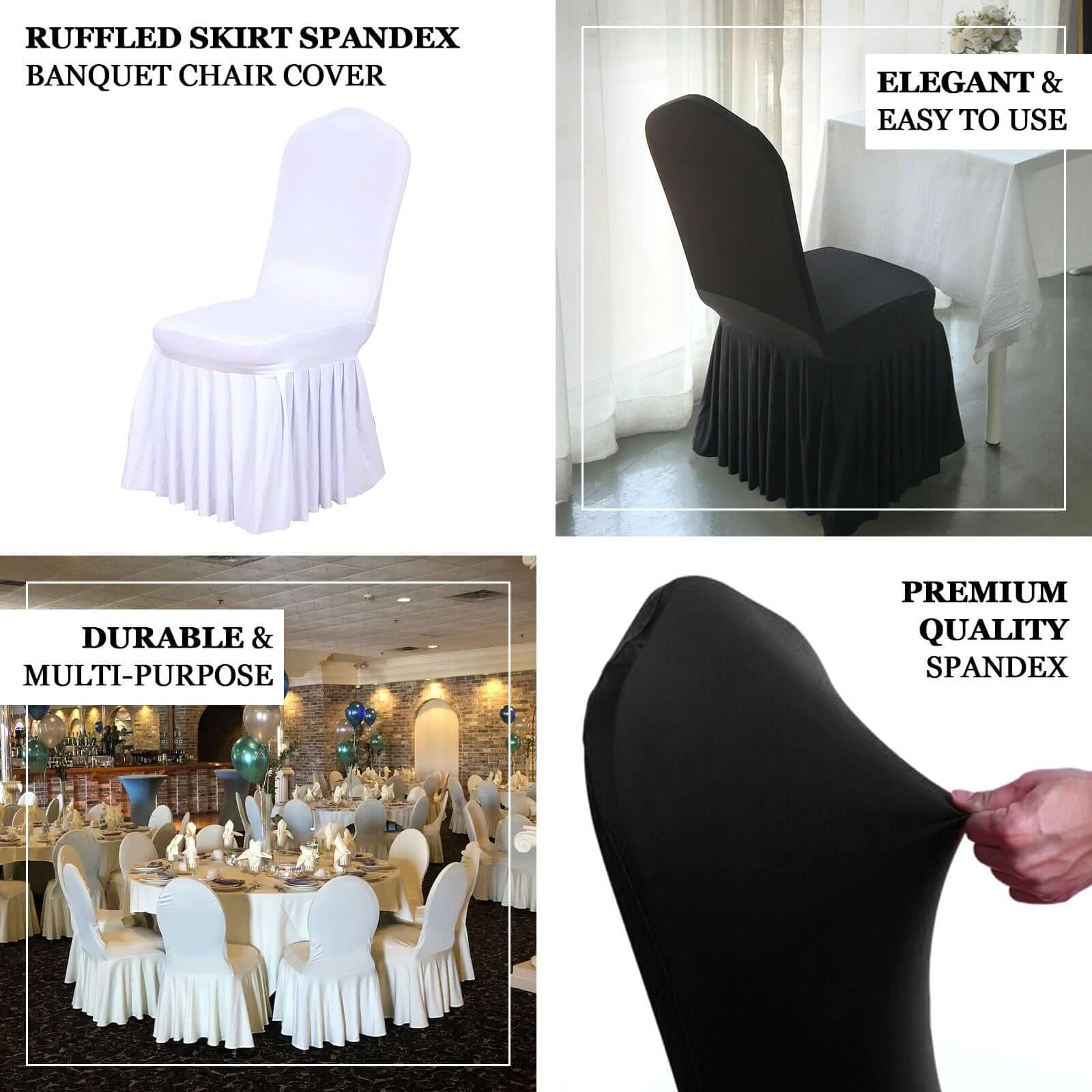 Ruffle Pleated Skirt Banquet Spandex Chair Cover Ivory - 1-Piece Stretch Fitted Slipcover - Image 4