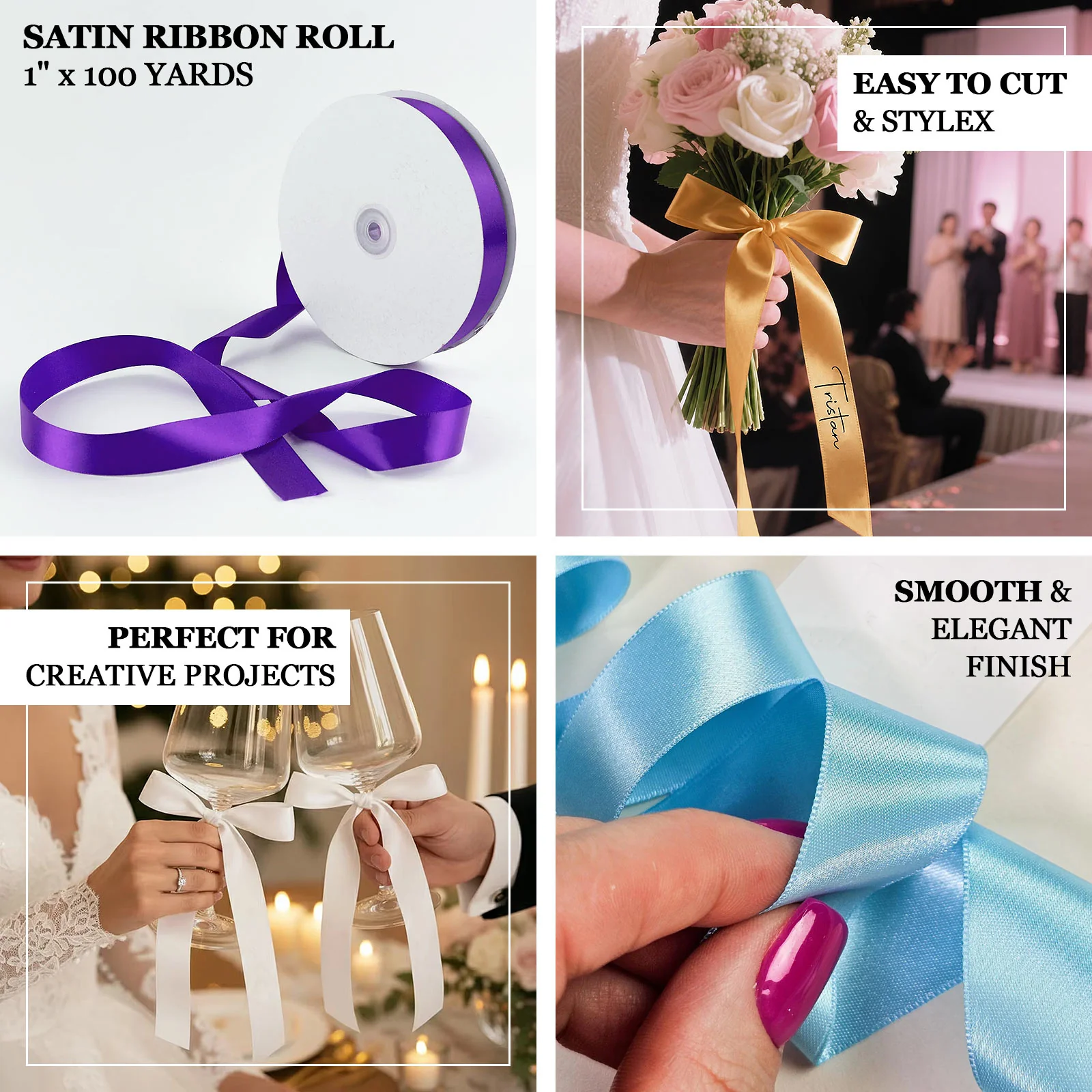 Satin Ribbon Roll 1" x 100 Yards Navy Blue – Single Face Decorative Craft Ribbon - Image 4