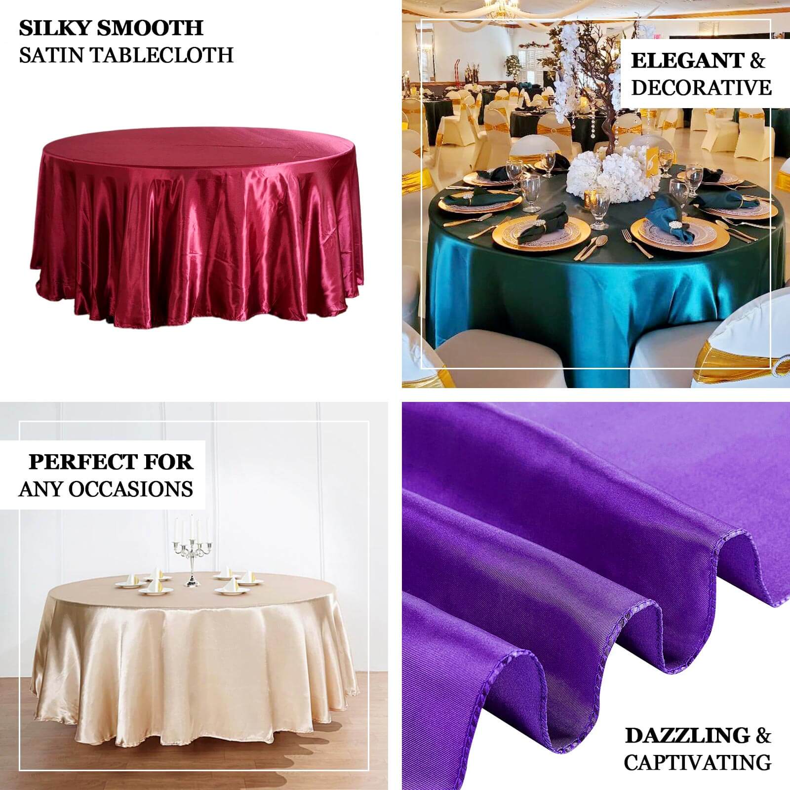 Satin Round Tablecloth 132" Royal Blue - Seamless Table Cover - Image 4