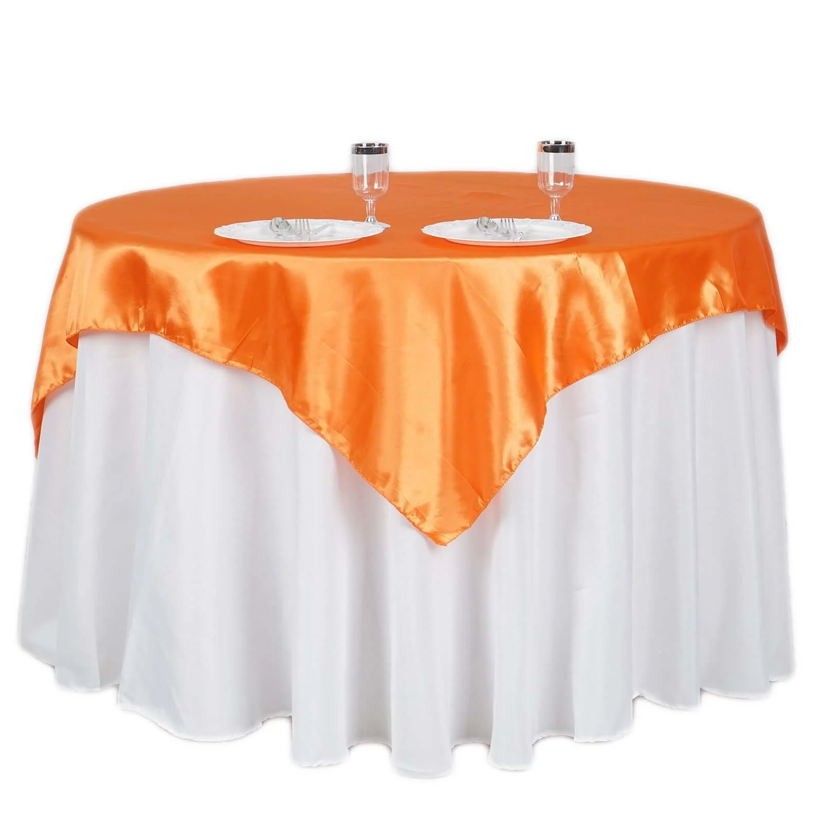 Satin Square Table Overlay 60"x60" Orange - Luxurious Wedding Table Topper - Image 6