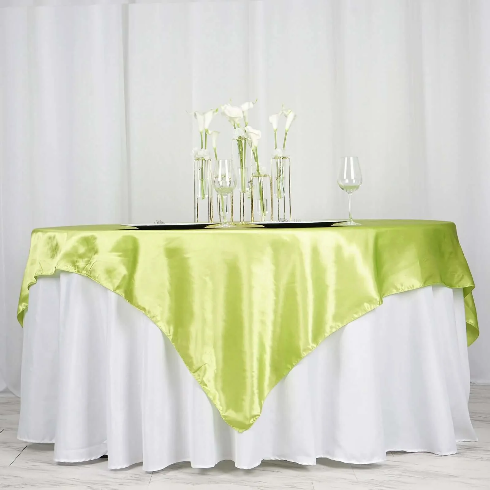Satin Table Overlay 72"x72" Apple Green - Wrinkle Resistant & Smooth Table Topper - Image 2
