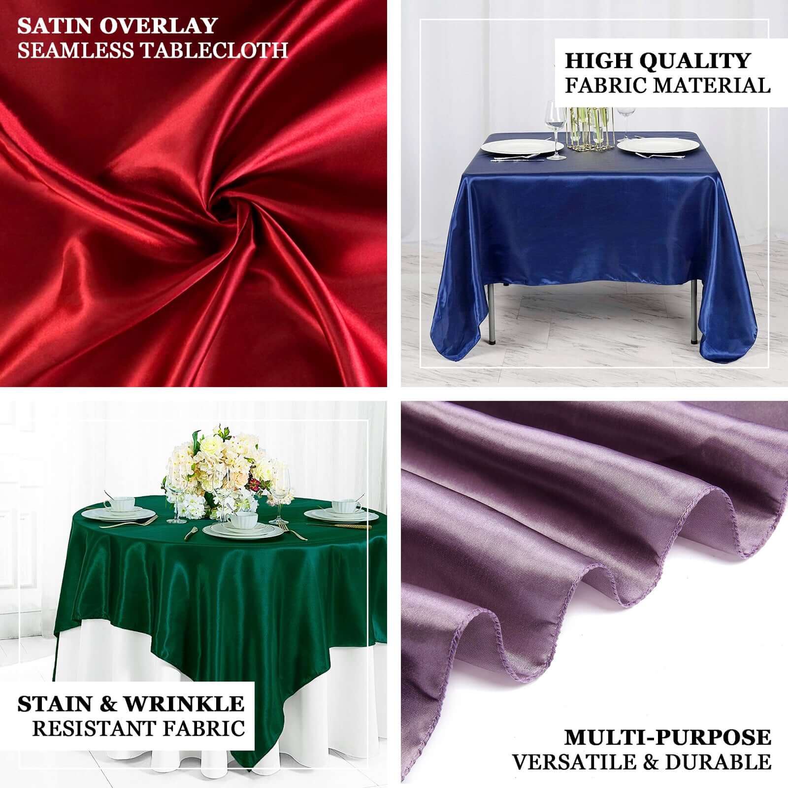 Satin Table Overlay 72"x72" Purple - Wrinkle Resistant & Smooth Table Topper - Image 3