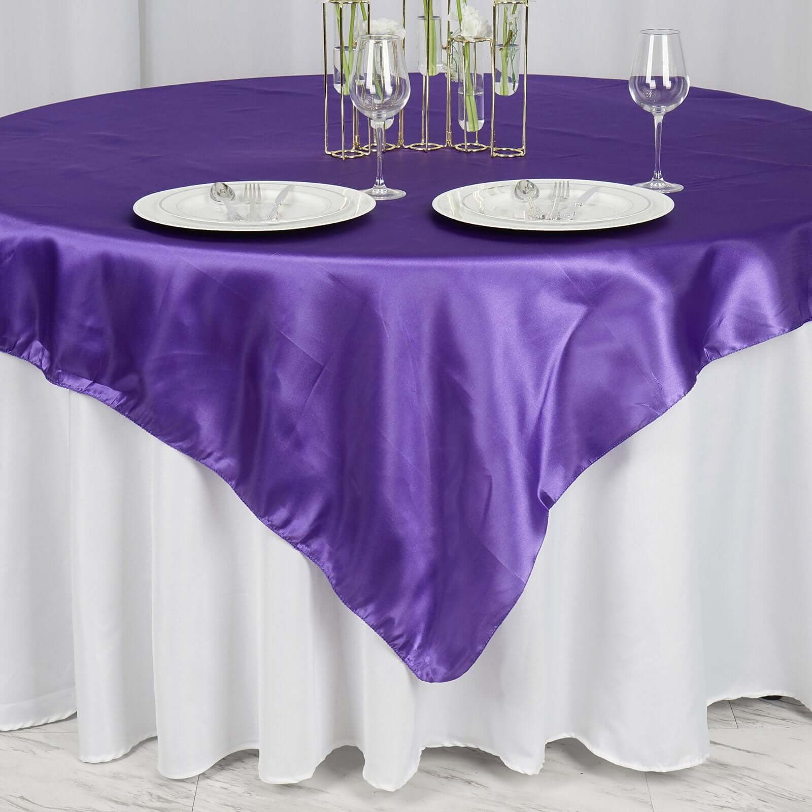 Satin Table Overlay 72"x72" Purple - Wrinkle Resistant & Smooth Table Topper - Image 4