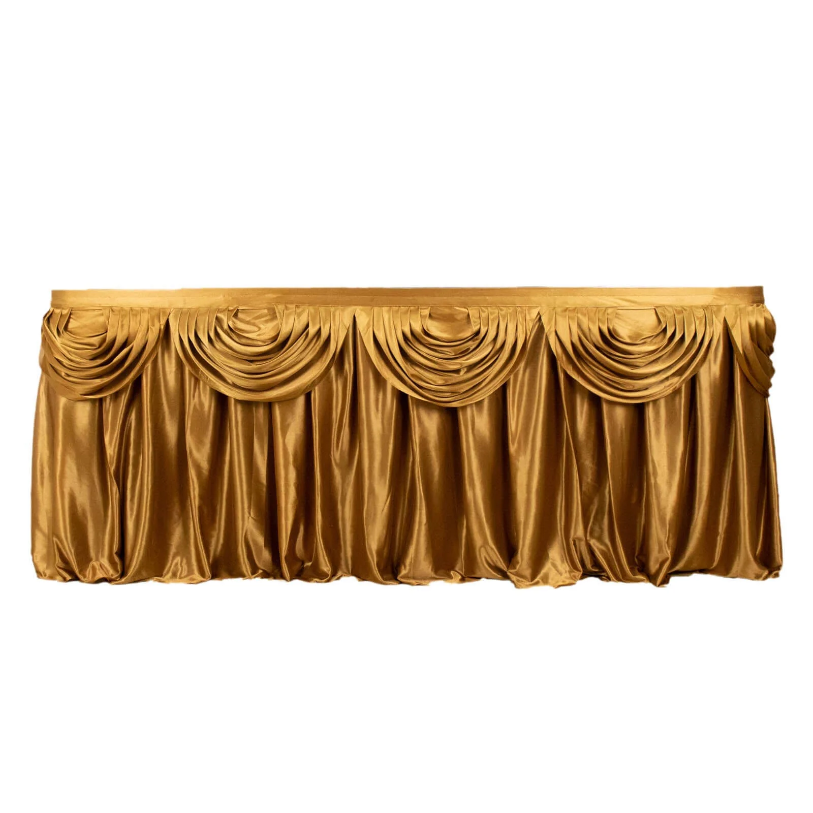 Satin Table Skirt 14ft Gold Pleated Double Drape Design - Soft & Stylish for Events - Image 6