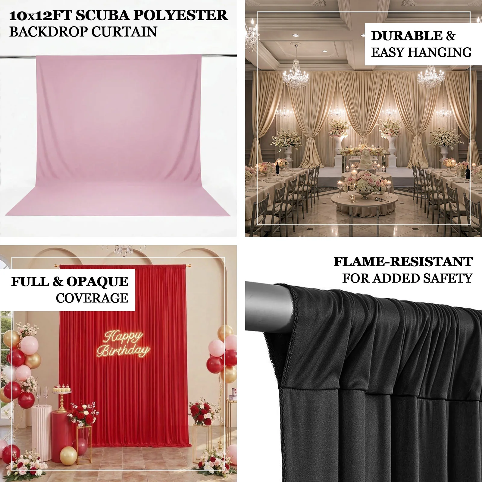 Scuba Polyester Backdrop Curtain Burgundy 10ftx12ft Durable Flame Resistant Wrinkle-Free Event Drape Panel With Rod Pocket - Image 4
