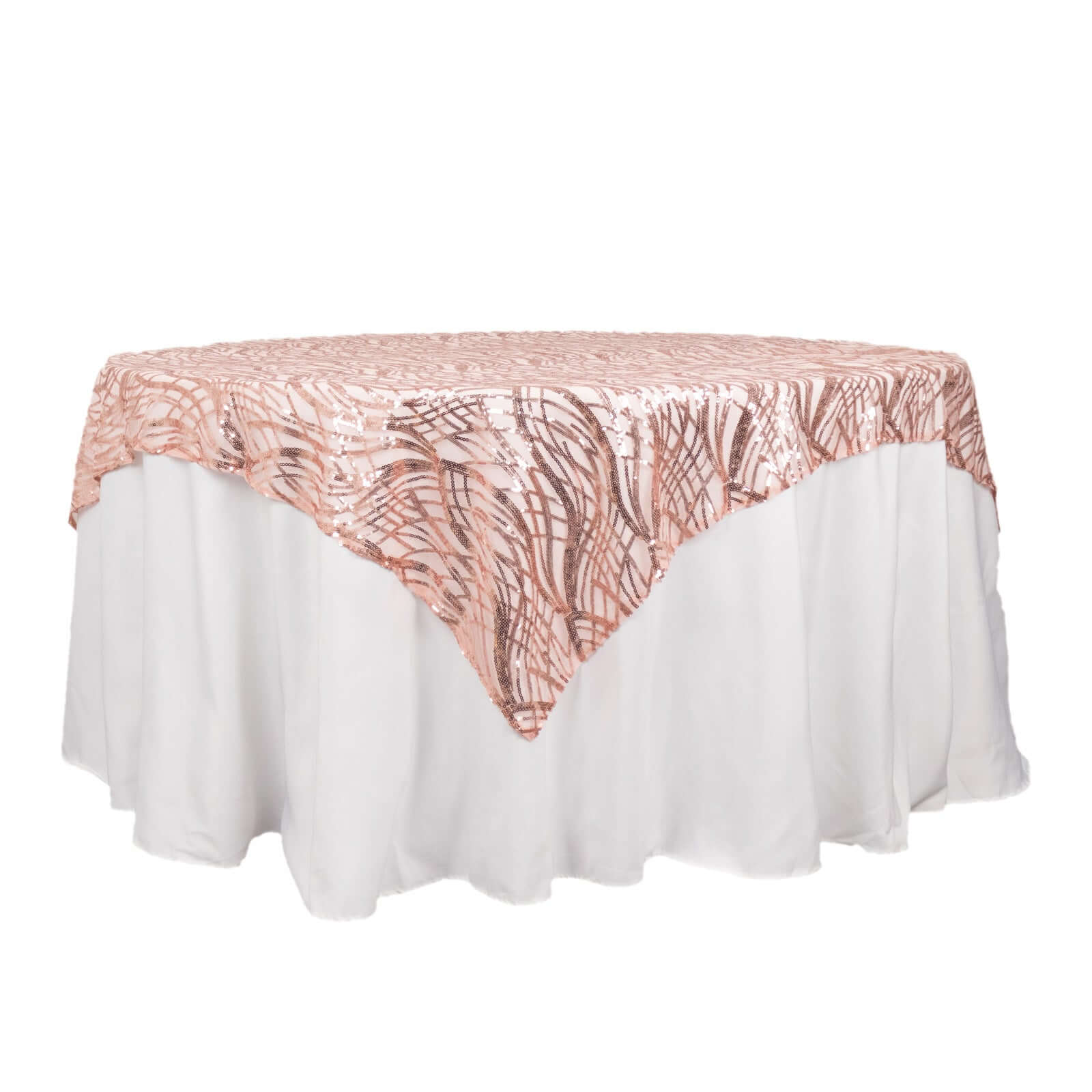 Sequin Mesh Table Overlay 72"x72" Blush Wave Embroidered Table Topper - Image 7
