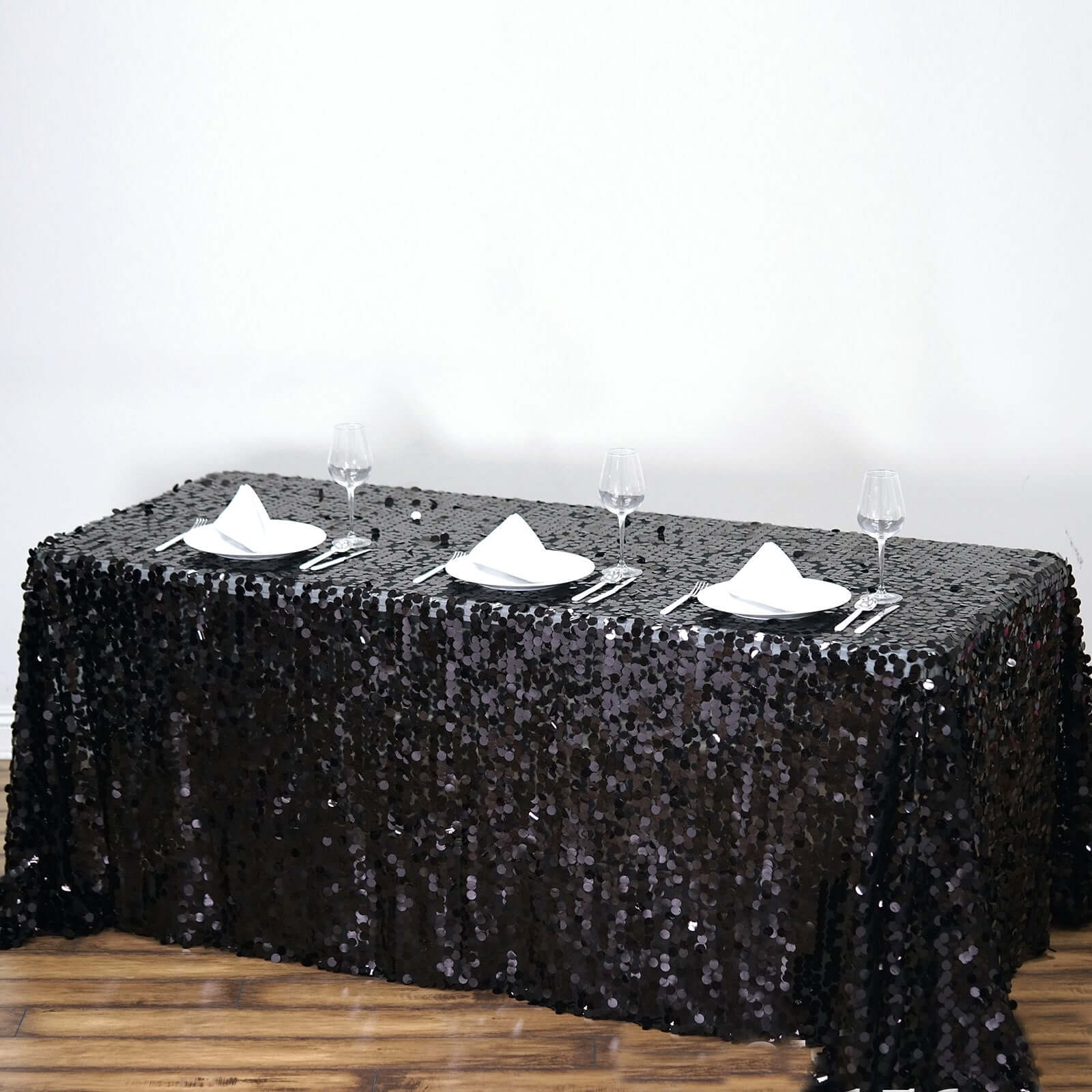 Sequin Rectangle Tablecloth 90"x156" Black - Big Payette Seamless Table Cover - Image 2
