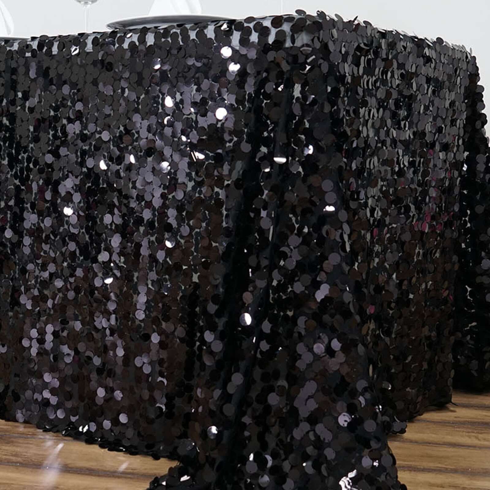 Sequin Rectangle Tablecloth 90"x156" Black - Big Payette Seamless Table Cover - Image 3
