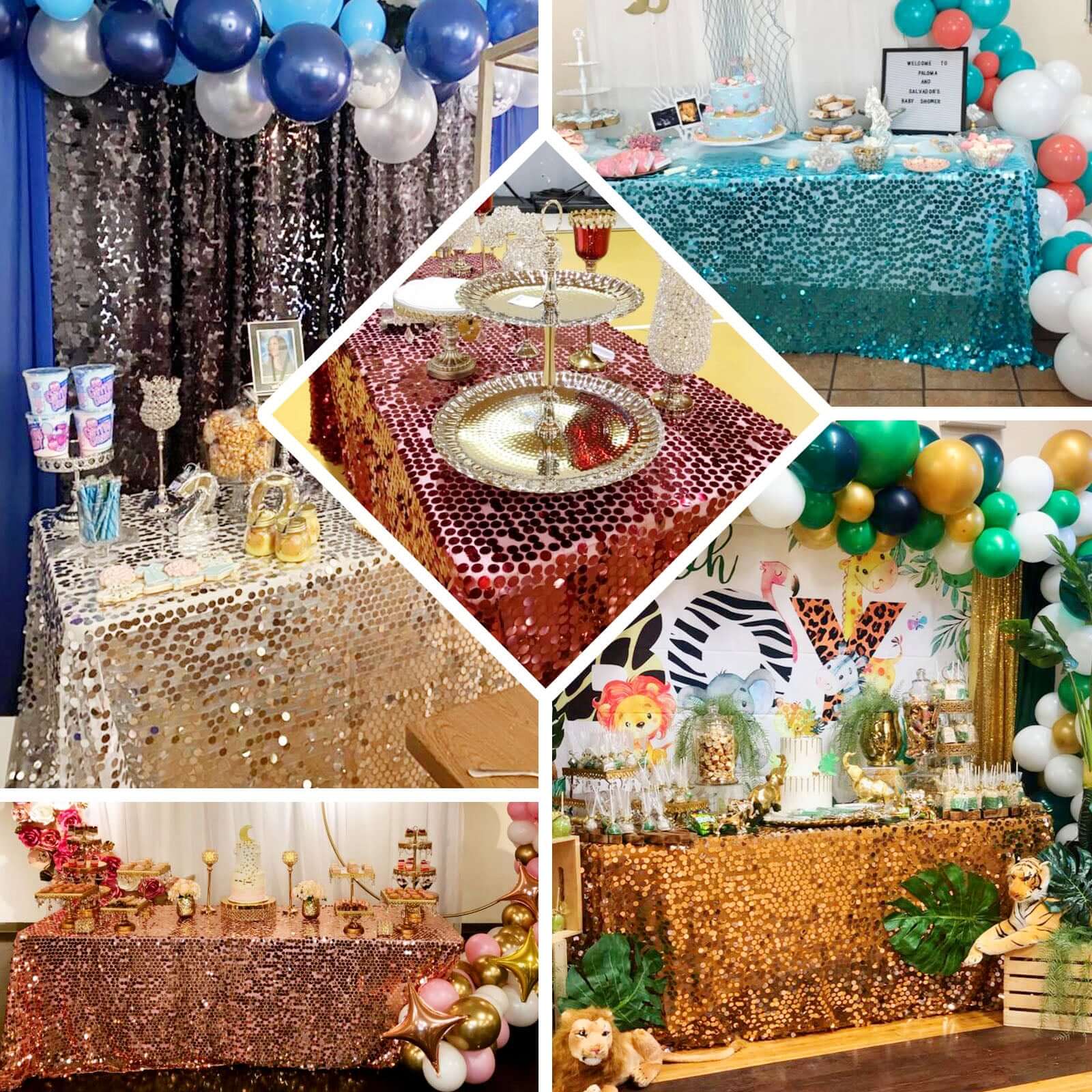 Sequin Rectangle Tablecloth 90"x156" Black - Big Payette Seamless Table Cover - Image 5