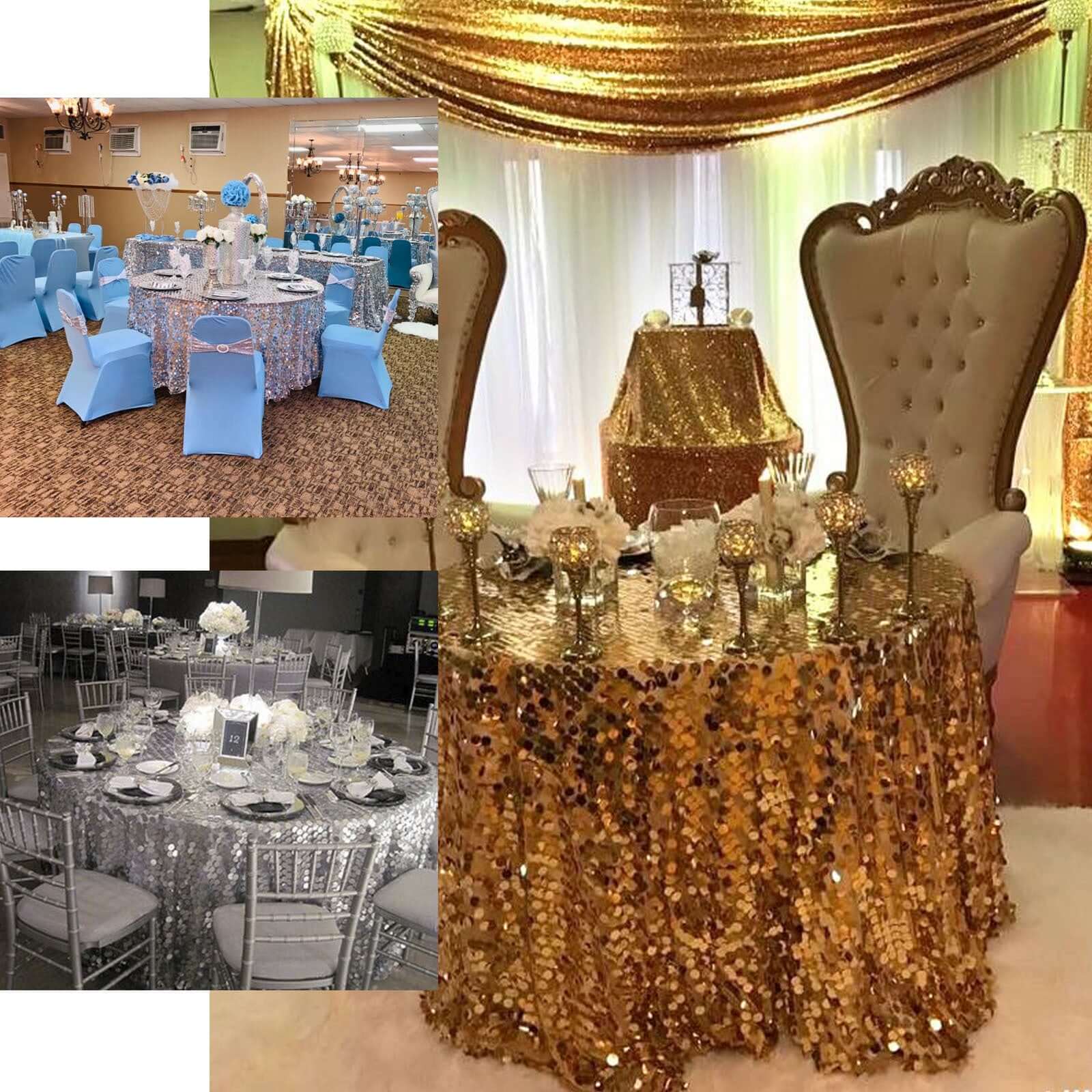Sequin Round Tablecloth 120" Matte Champagne - Big Payette Seamless Table Cover - Image 4