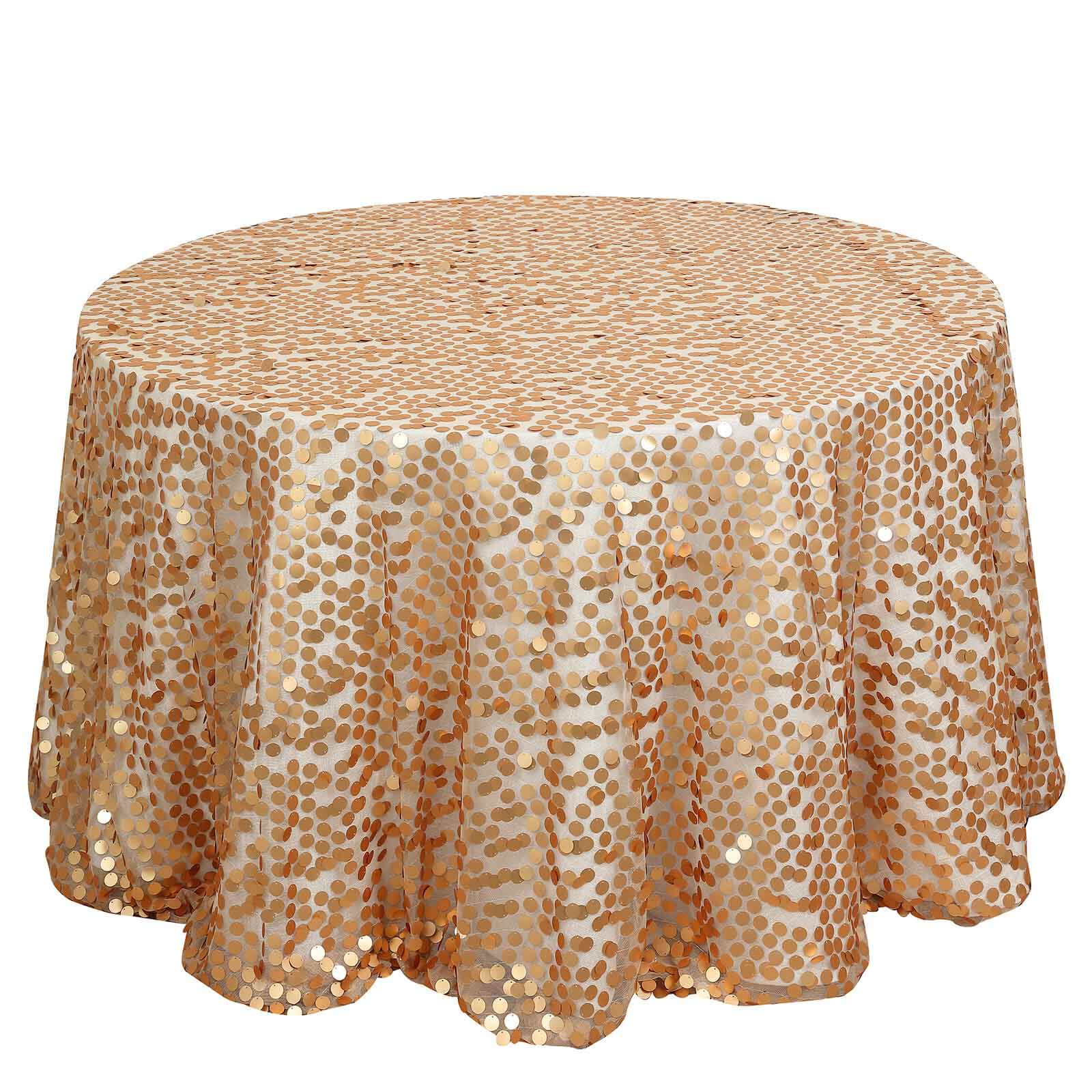 Sequin Round Tablecloth 120" Matte Champagne - Big Payette Seamless Table Cover - Image 7