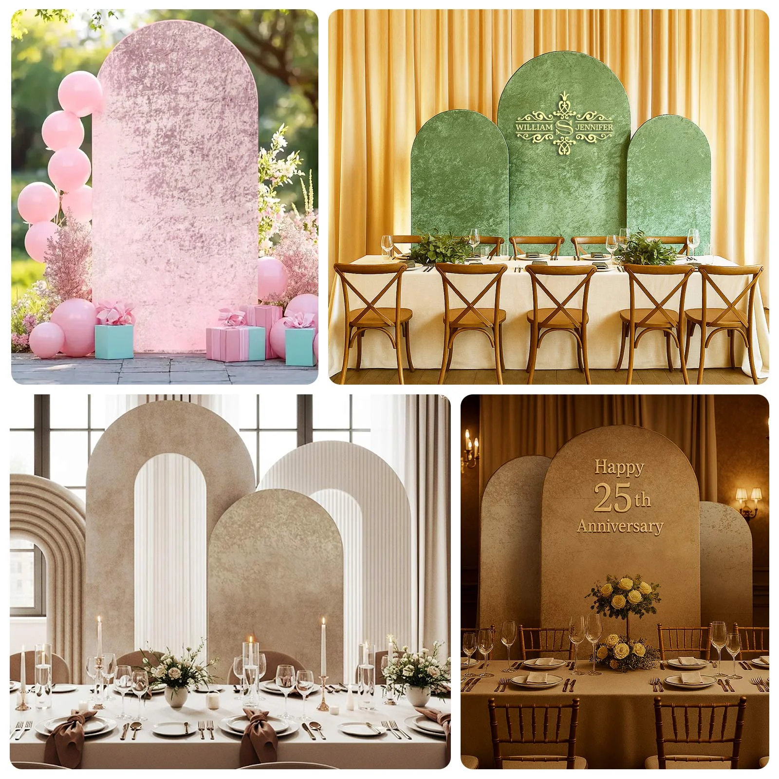 Set of 3 Sage Green Crushed Velvet Chiara Wedding Arch Covers For Round Top Backdrop Stands 5ft, 6ft, 7ft - Image 5