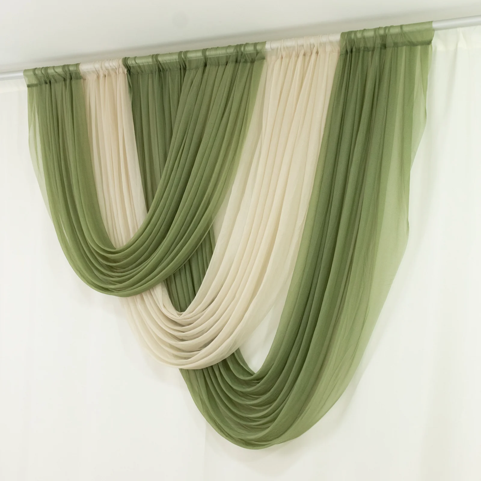 Sheer Chiffon Valance Curtain 4ft x 5ft – Dusty Sage Green Wedding Arch Voile Drape with Rod Pocket, Backdrop Panel - Image 2
