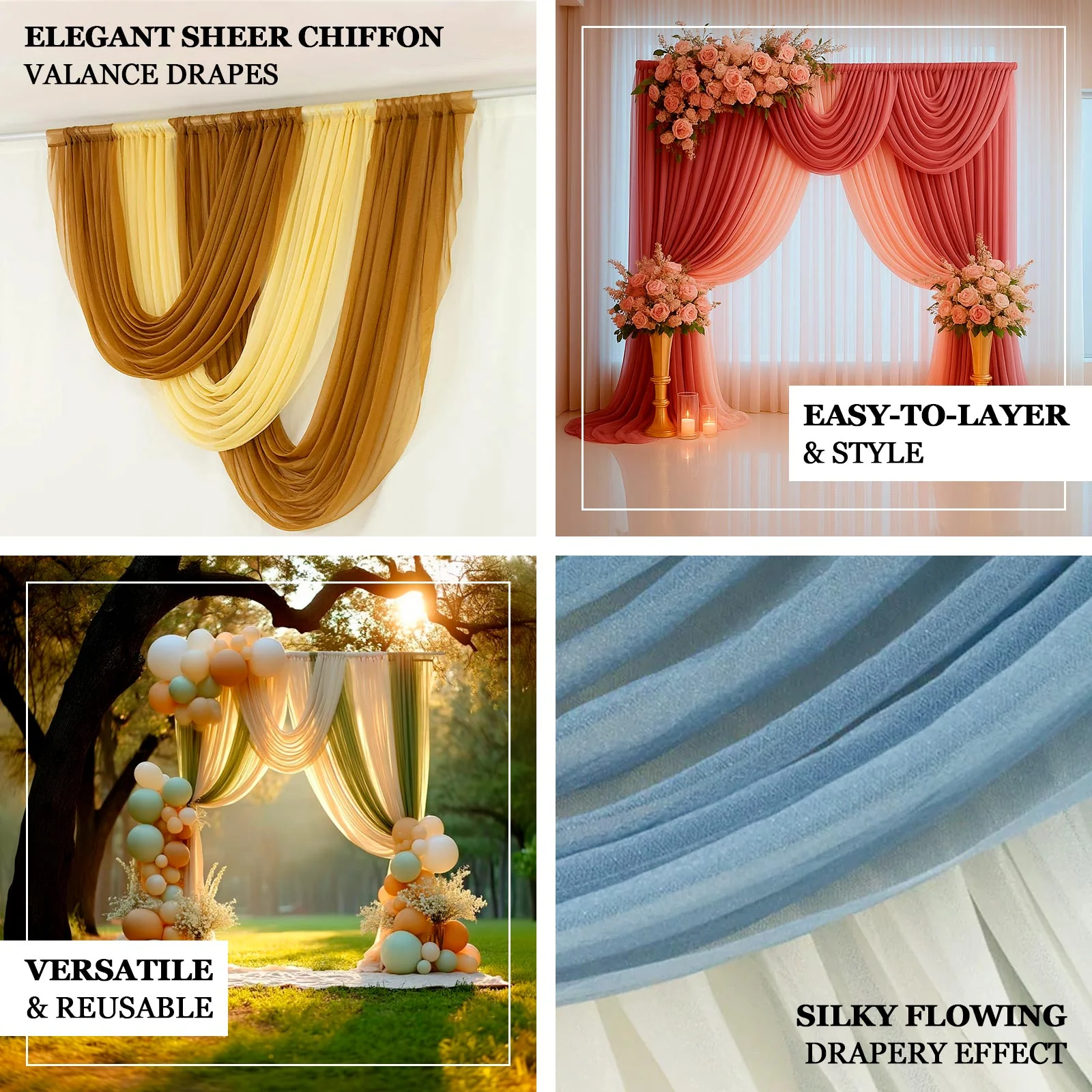 Sheer Chiffon Valance Curtain 4ft x 6ft – Taupe Wedding Arch Voile Drape with Rod Pocket, Backdrop Panel - Image 4