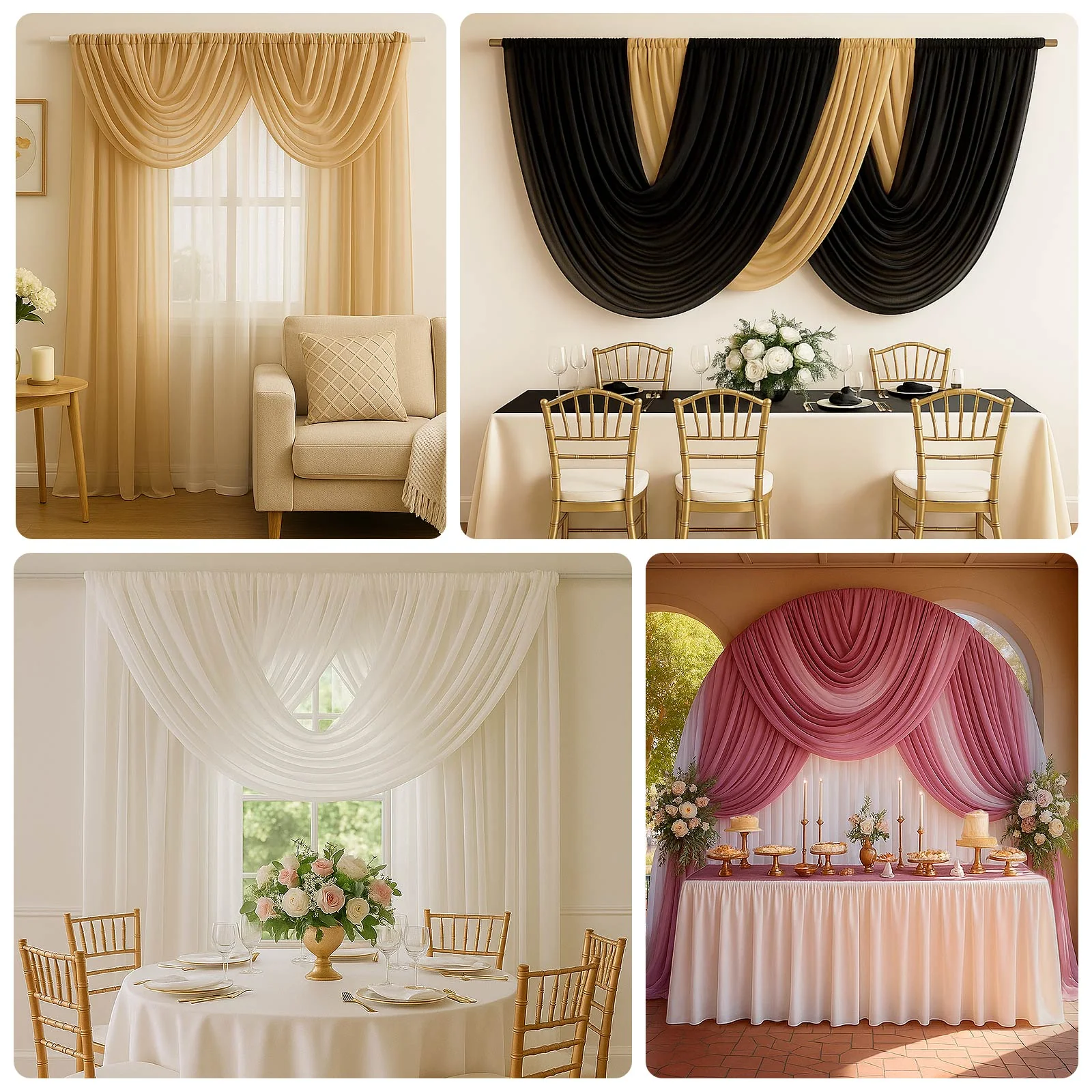 Sheer Chiffon Valance Curtain 4ft x 6ft – Taupe Wedding Arch Voile Drape with Rod Pocket, Backdrop Panel - Image 5
