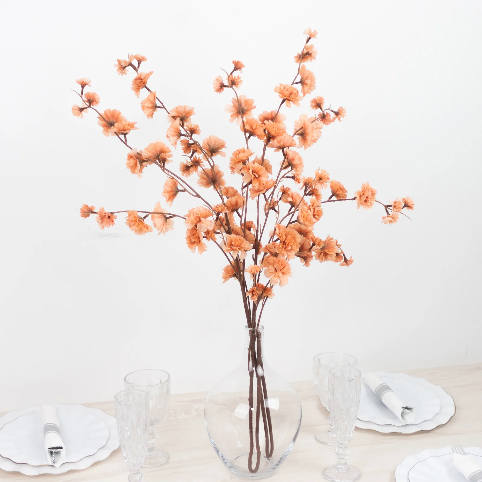 2 Branches Terracotta (Rust) Artificial Silk Carnation Flower Stems 42" Tall - Image 2