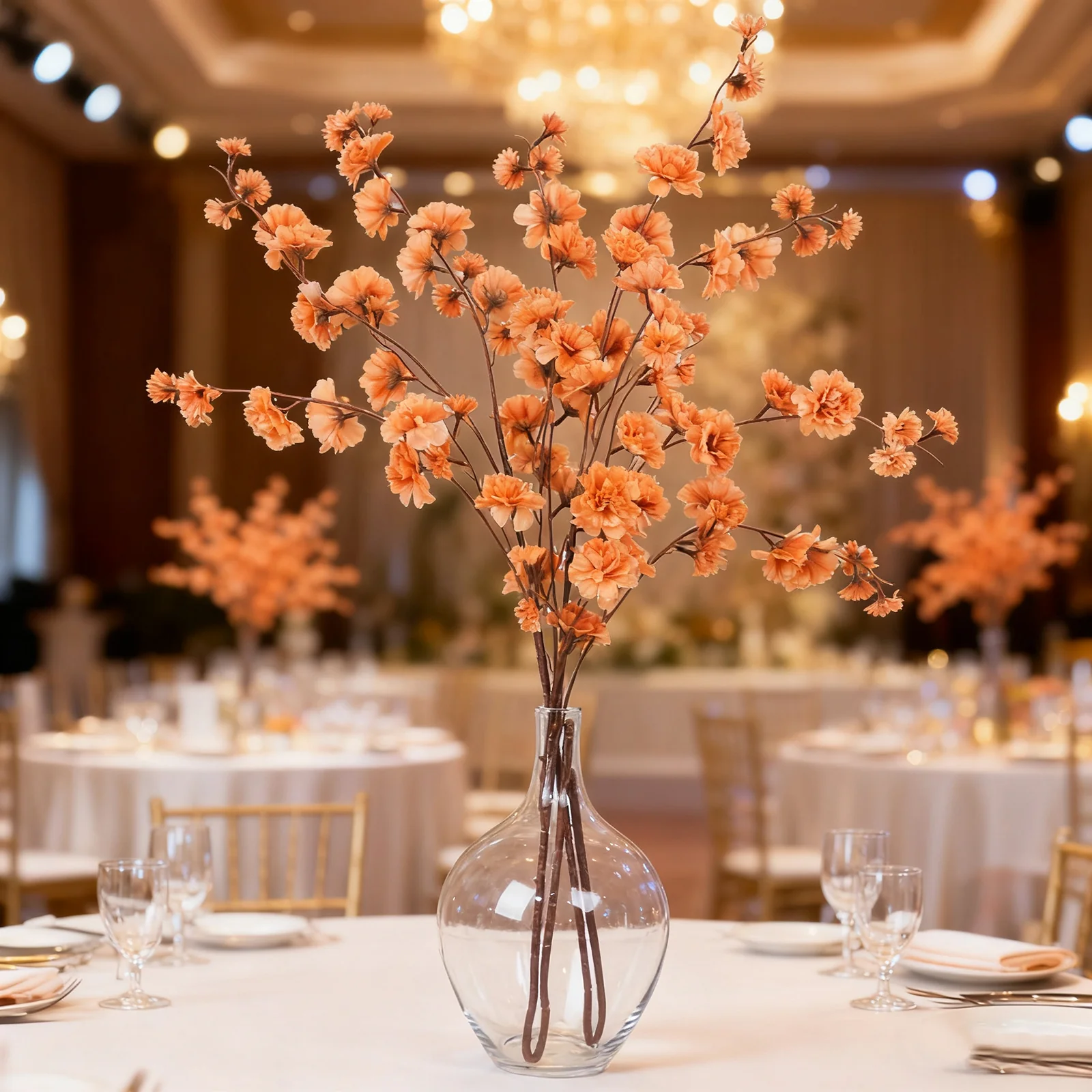2 Branches Terracotta (Rust) Artificial Silk Carnation Flower Stems 42" Tall - Image 9