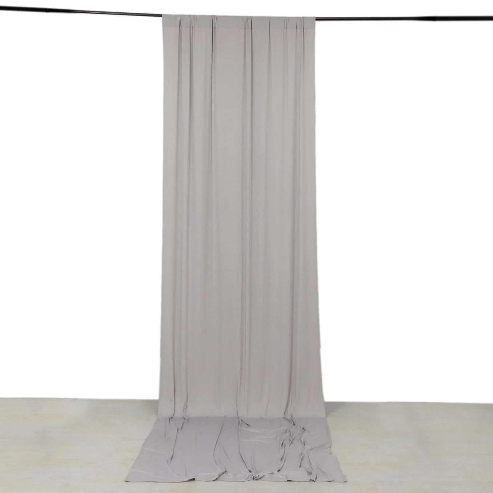 Silver 4-Way Stretch Spandex Backdrop Drape Curtain, Wrinkle Free Event Divider Panel with Rod Pockets - 5ftx14ft