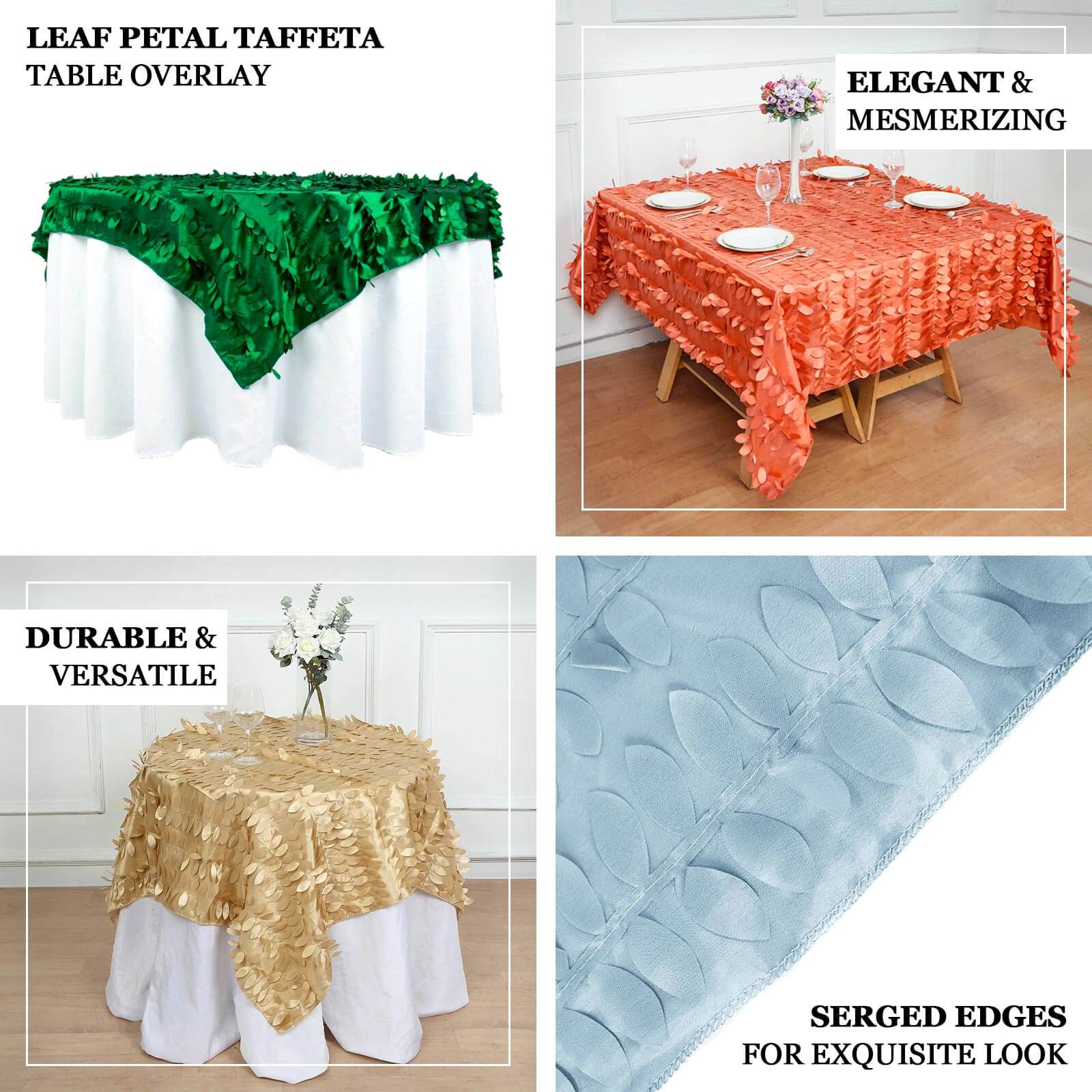 Taffeta Table Overlay 72"x72" Terracotta (Rust) - 3D Leaf Petal Table Topper - Image 3