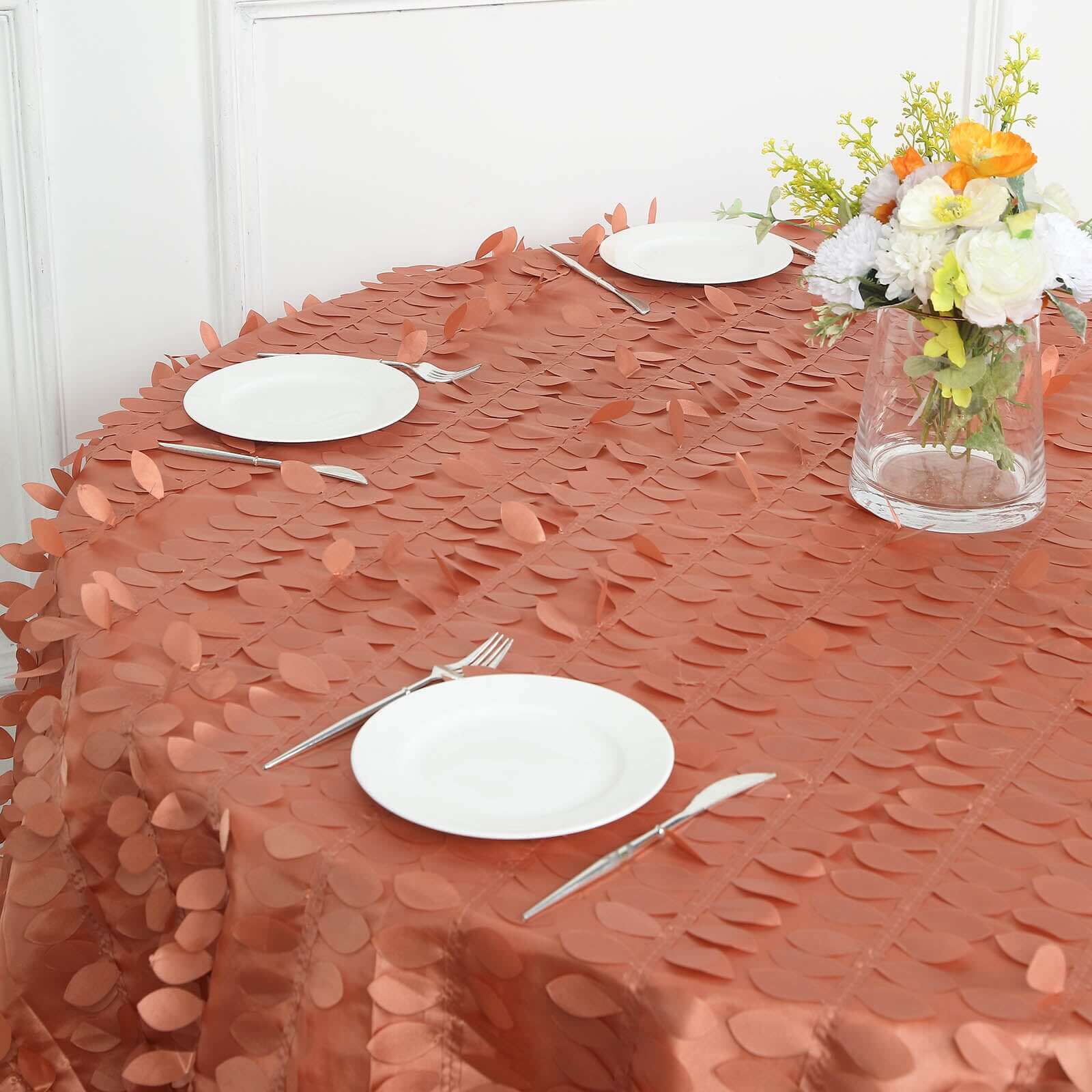 Taffeta Table Overlay 72"x72" Terracotta (Rust) - 3D Leaf Petal Table Topper - Image 6