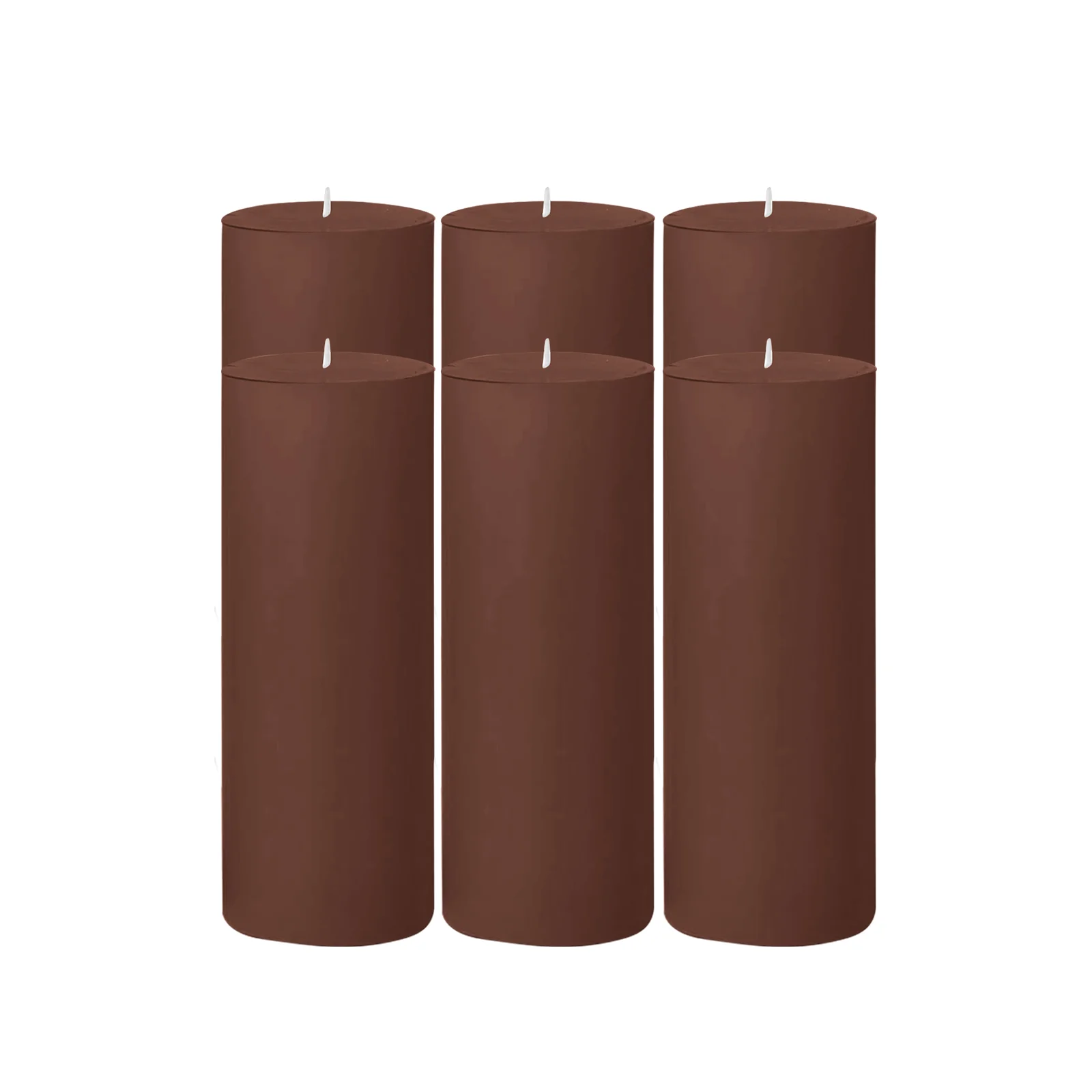6-Pack Unscented Pillar Candles – Dripless 3"x9" Cinnamon Brown Paraffin Wax with Smokeless Cotton Wicks, Clean & Long-Lasting 90-Hour Burn - Image 6